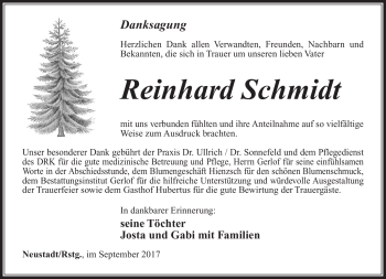Traueranzeige von Reinhard Schmidt von Südthüringer Presse