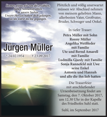 Traueranzeige von Jürgen Müller von Südthüringer Presse