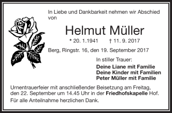 Traueranzeige von Helmut Müller von Frankenpost