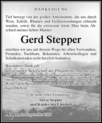 Traueranzeige von Gerd Stepper von Südthüringer Presse