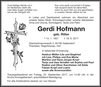 Traueranzeige von Gerdi Hofmann von Frankenpost