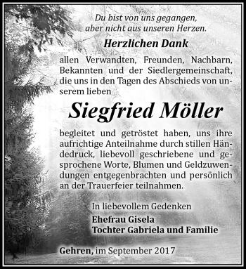 Traueranzeige von Siegfried Möller von Südthüringer Presse