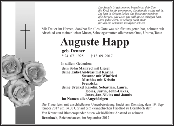 Traueranzeige von Auguste Happ von Südthüringer Presse