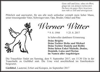 Traueranzeige von Werner Witter von Südthüringer Presse