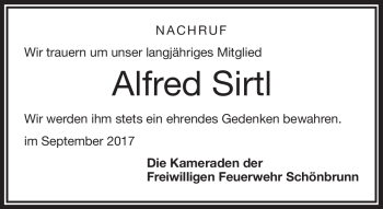 Traueranzeige von Alfred Sirtl von Frankenpost