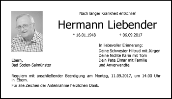 Traueranzeige von Hermann Liebender von Neue Presse Coburg