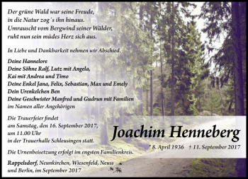 Traueranzeige von Joachim Henneberg von Südthüringer Presse
