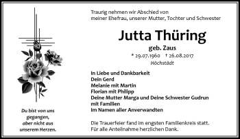 Traueranzeige von Jutta Thüring von Frankenpost