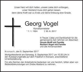 Traueranzeige von Georg Vogel von Neue Presse Coburg