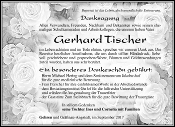 Traueranzeige von Gerhard Tischer von Südthüringer Presse