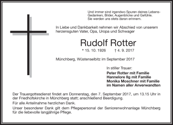 Traueranzeige von Rudolf Rotter von Frankenpost