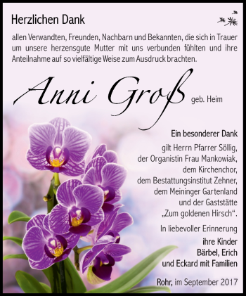 Traueranzeige von Anni Groß von Südthüringer Presse
