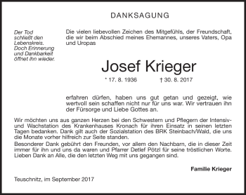 Traueranzeige von Josef Krieger von Neue Presse Coburg