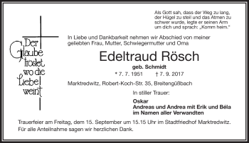 Traueranzeige von Edeltraud Rösch von Frankenpost