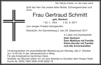 Traueranzeige von Gertraud Schmitt von Frankenpost