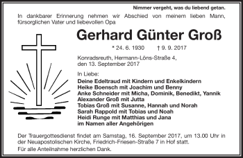 Traueranzeige von Gerhard Günter Groß von Frankenpost