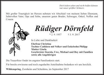 Traueranzeige von Rüdiger Dörnfeld von Südthüringer Presse