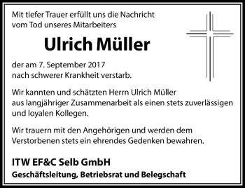 Traueranzeige von Ulrich Müller von Frankenpost