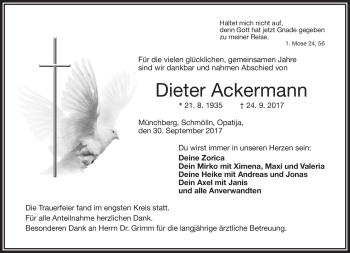 Traueranzeige von Dieter Ackermann von Frankenpost