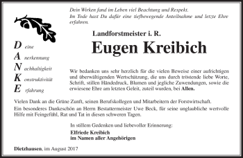 Traueranzeige von Eugen Kreibich von Südthüringer Presse