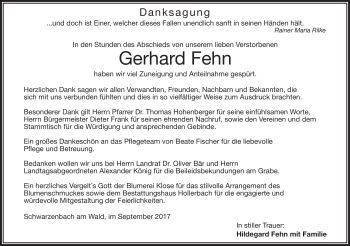 Traueranzeige von Gerhard Fehn von Frankenpost