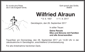 Traueranzeige von Wilfried Alraun von Frankenpost