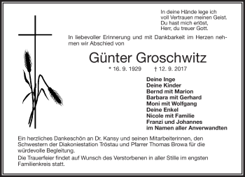 Traueranzeige von Günter Groschwitz von Frankenpost