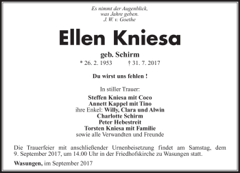 Traueranzeige von Ellen Kniesa von Südthüringer Presse