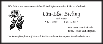 Traueranzeige von Uta-Elsa Bieling von Frankenpost