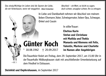 Traueranzeige von Günter Koch von Südthüringer Presse