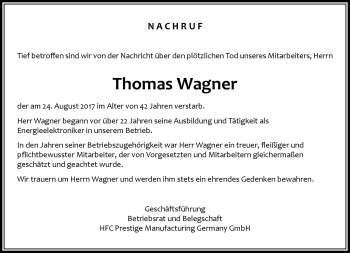 Traueranzeige von Thomas Wagner von Südthüringer Presse