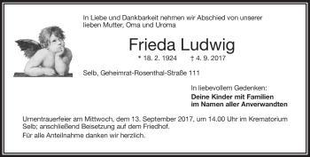 Traueranzeige von Frieda Ludwig von Frankenpost