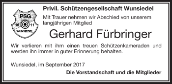 Traueranzeige von Gerhard Fürbringer von Frankenpost
