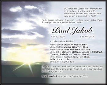 Traueranzeige von Paul Jacob von Südthüringer Presse