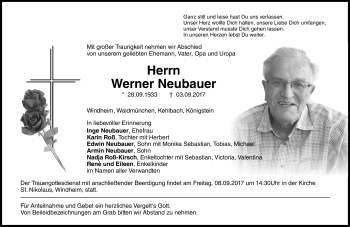 Traueranzeige von Werner Neubauer von Neue Presse Coburg