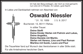 Traueranzeige von Oswald Niessler von Frankenpost