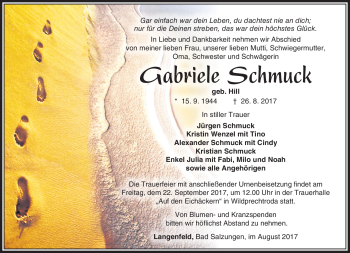 Traueranzeige von Gabreiele Schmuck von Südthüringer Presse