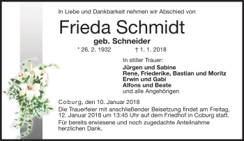 Traueranzeige von Frieda Schmidt von Neue Presse Coburg