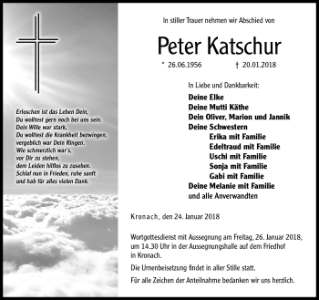 Traueranzeige von Peter Katschur von Neue Presse Coburg
