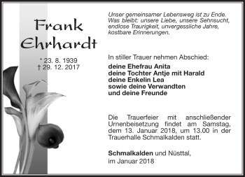 Traueranzeige von Frank Erhardt von Südthüringer Presse