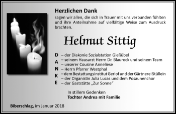 Traueranzeige von Helmut Sittig von Südthüringer Presse