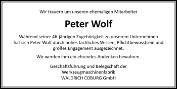 Traueranzeige von Peter Wolf von Neue Presse Coburg