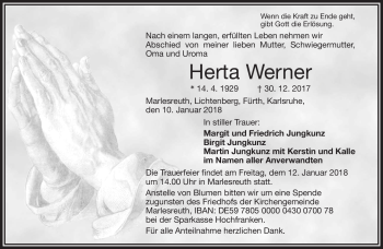 Traueranzeige von Herta Werner von Frankenpost