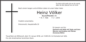 Traueranzeige von Heinz Völker von Frankenpost