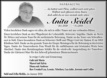 Traueranzeige von Anita Seidel von Südthüringer Presse