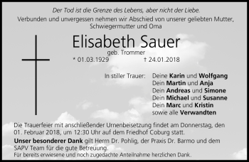 Traueranzeige von Elisabeth Sauer von Neue Presse Coburg