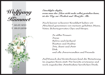 Traueranzeige von Wolfgang Kümmet von Neue Presse Coburg