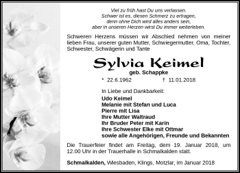 Traueranzeige von Sylvia Keimel von Südthüringer Presse