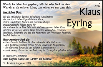 Traueranzeige von Klaus Eyring von Südthüringer Presse