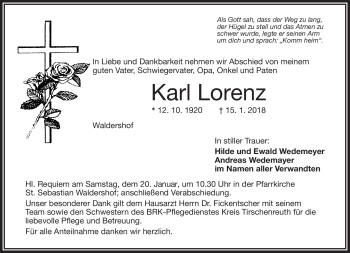Traueranzeige von Karl Lorenz von Frankenpost